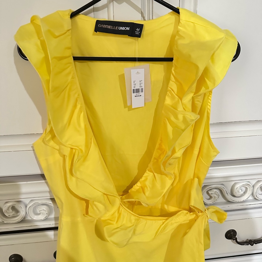 Gabrielle Union Yellow Ruffle Blouse